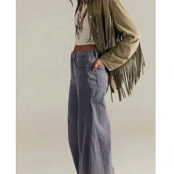 We The Free, Free People Eden Slouchy Wide-leg Jeans Diamond Grey 27.5 - Picture 4 of 12